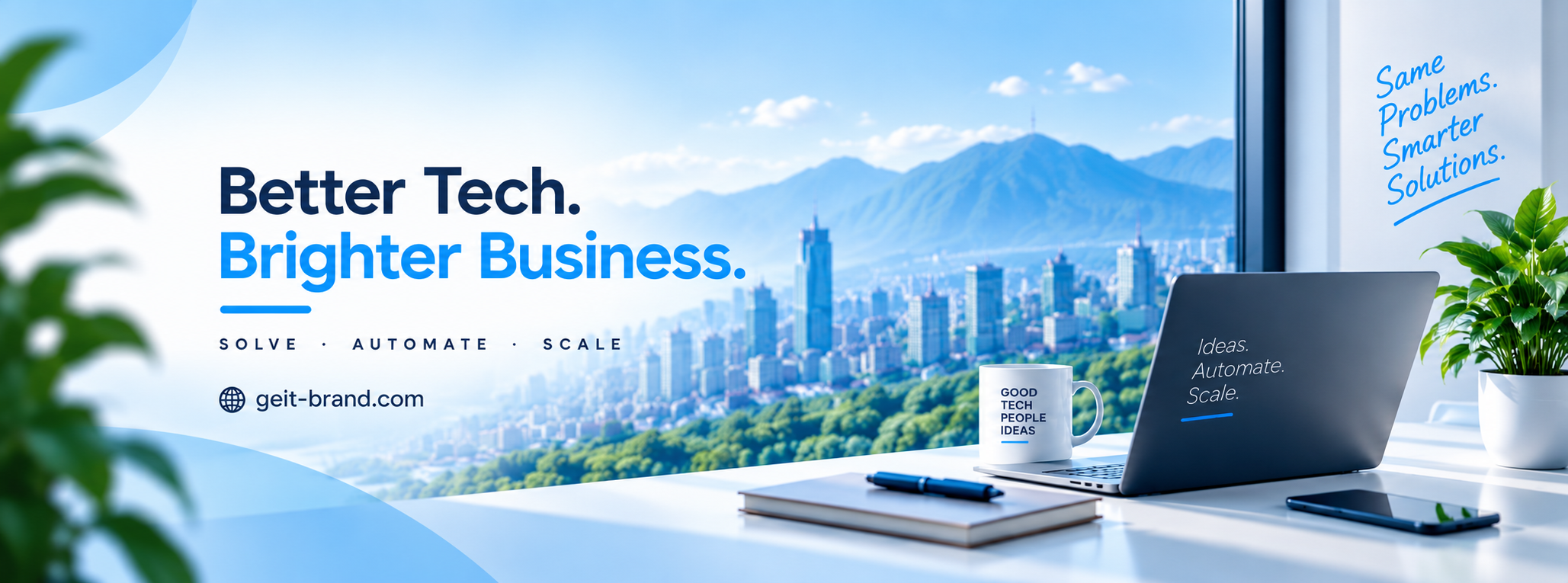 Ge.I.T. Brand banner with a bright office workspace